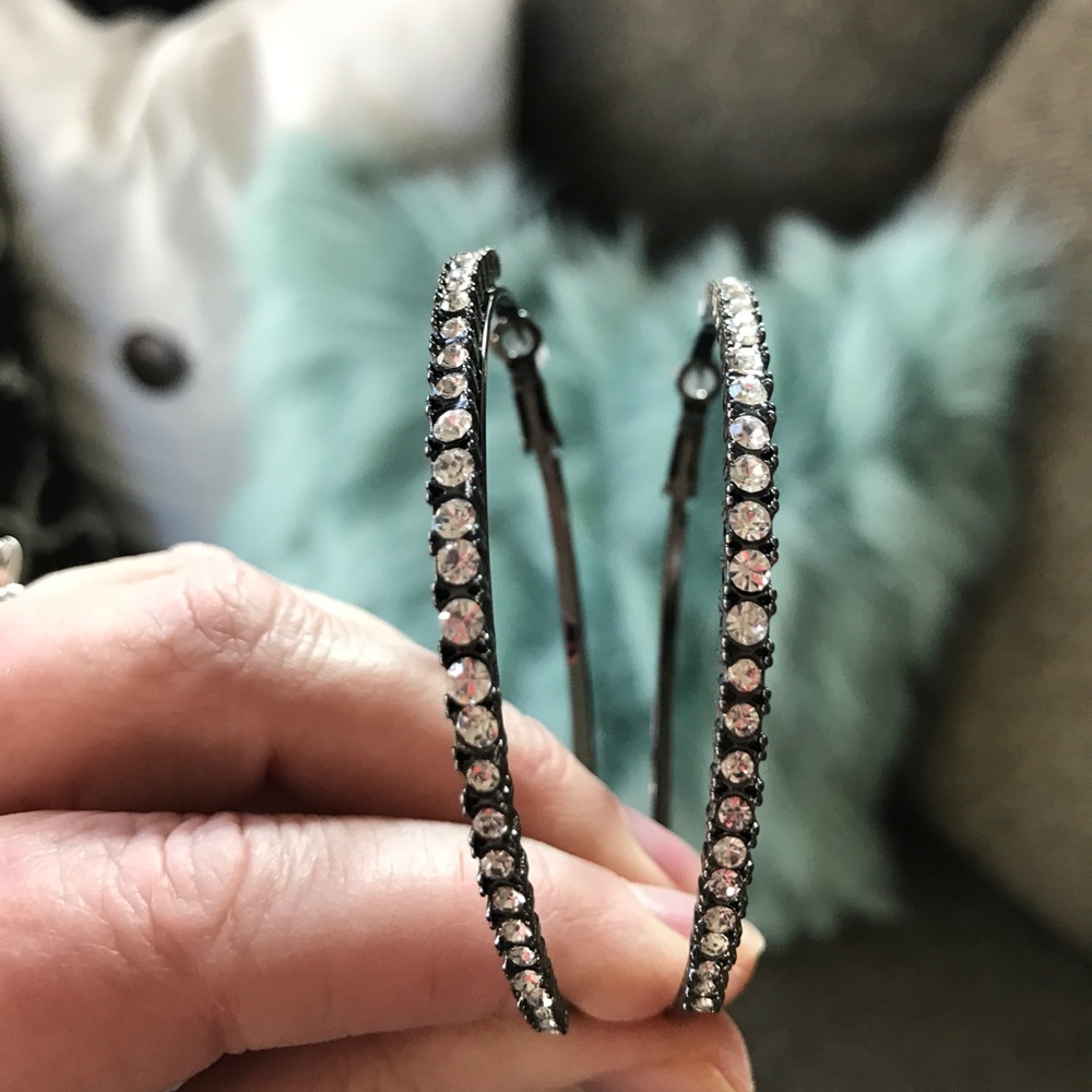 Black pave hoop earrings